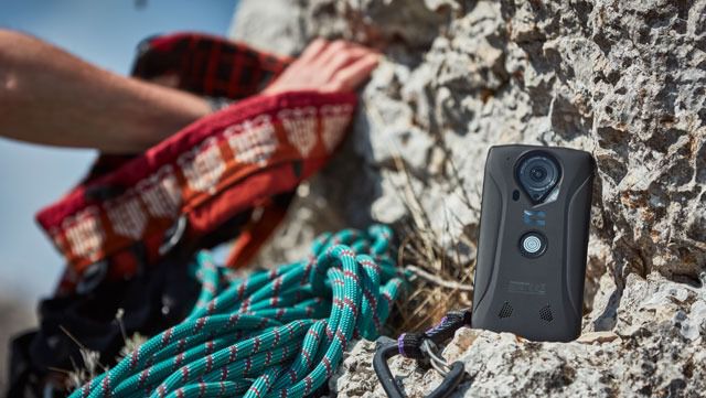 Crosscall smartphone on rock during a track
