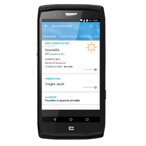 Application Accuweather sur smartphone Crosscall